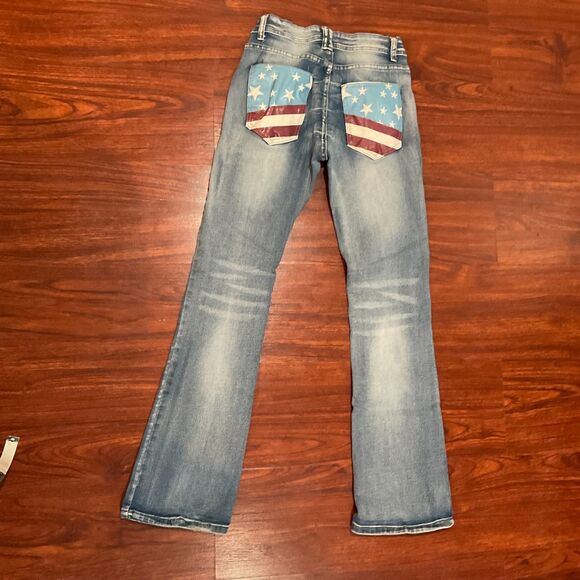 Stars and Stripes American Flag Pocket High Rise Bell Bottom Jeans Women’s XS - Picture 11 of 11